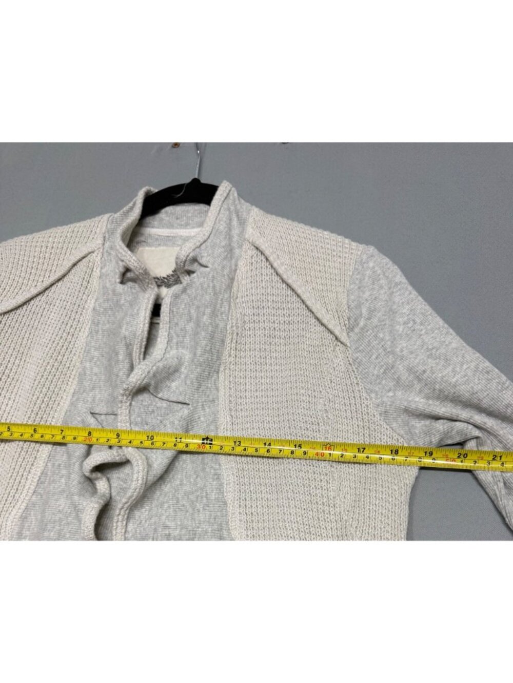 Anthropologie Women’s Lace Trim Cardigan Waffle Knit Panels Embroidered Gray M - Picture 7 of 8